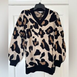 JODIFL Black and Brown V-Neck Sweater Animal Print
